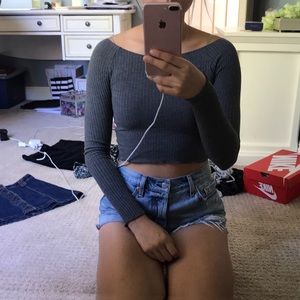grey off shoulder long sleeve